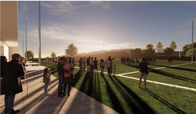 Potential redevelopment showing view from outside Clubrooms across #1 Rugby field