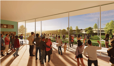 Potential redevelopment showing view from inside Clubrooms across #1 Rugby field